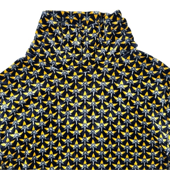 Paco Rabanne Navy Blue Yellow Velvet Velour Printed Turtleneck Mock Neck Top - Picture 7 of 13